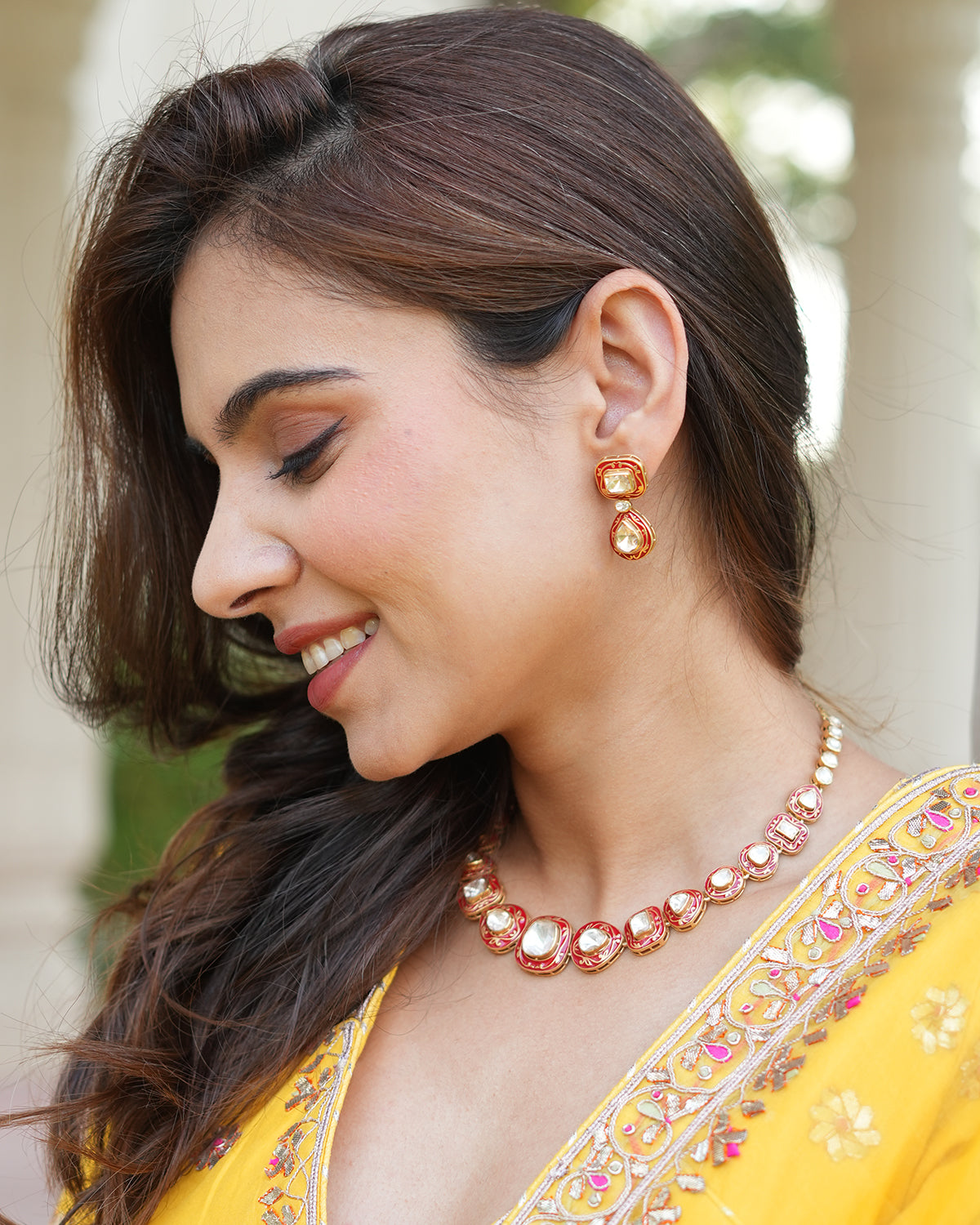 Polki enamel Silver Necklace